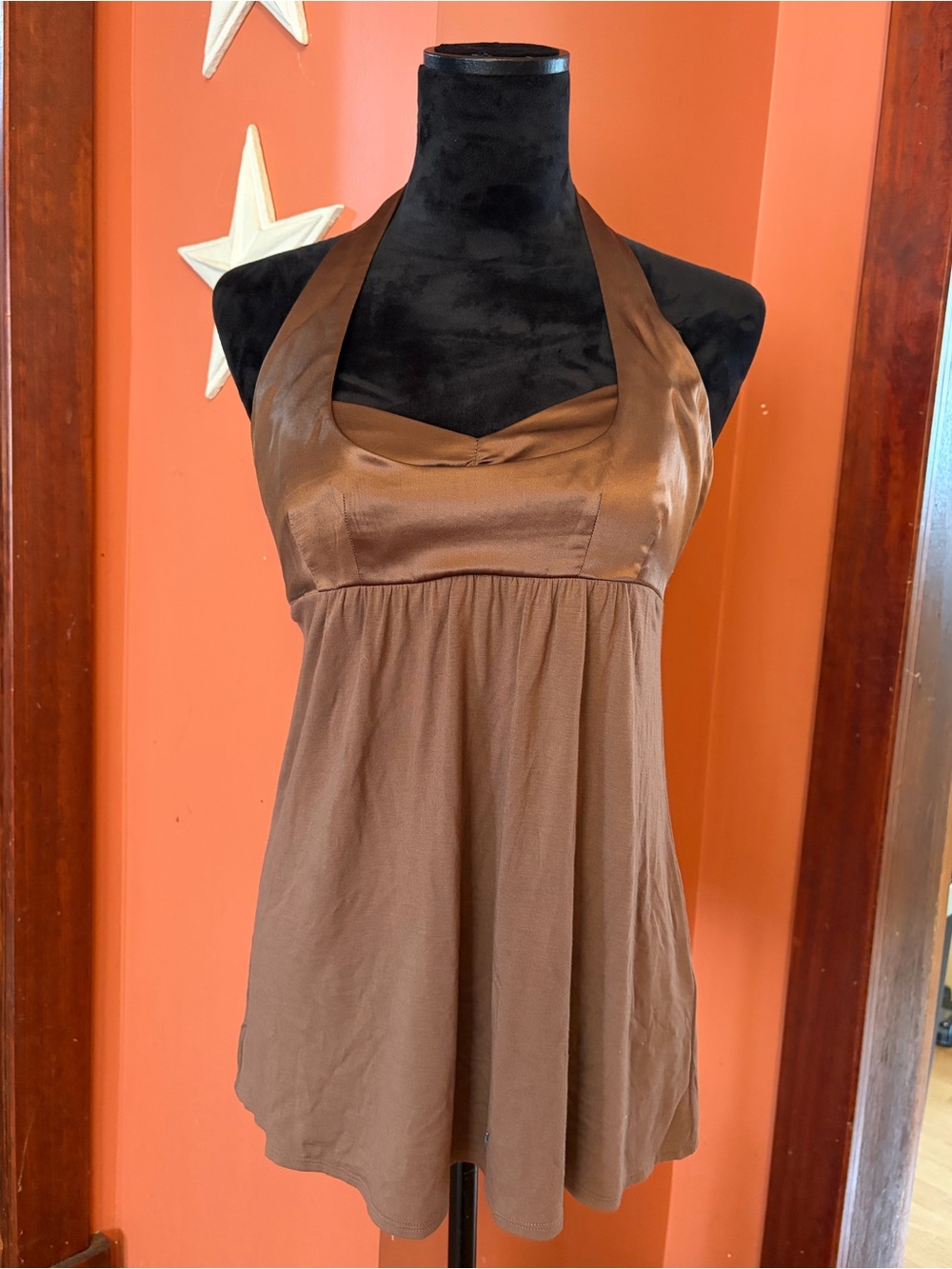 Y2K Brown Halter Babydoll Top